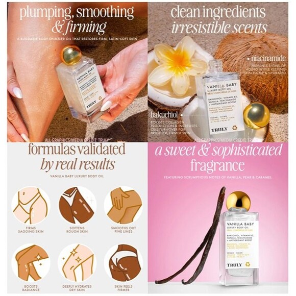 NIB Truly Vanilla Baby Luxury Body Oil Nourishing Antiaging Glistening Shimmer - Picture 4 of 12